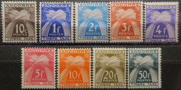 LP3844/241 - 1946/50 - ANDORRE FR. - TIMBRES TAXE - SERIE COMPLETE Sauf N°41 - N°32 à 40 NEUFS** - Cote (2020) : 88,00 € - Neufs