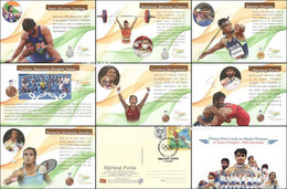 India 2021 Tokyo Olympics 2020 Badminton Boxing Javlin Weightlifting Hockey Medals 7 Cancelled Postcard (**) Inde Indien - Covers & Documents