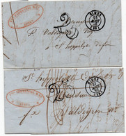 2 LETTRES OBLITEREES CAD NIMES ANNEE 1852 - AVEC TAXE MANUELLE 25 . TB - 1859-1959 Covers & Documents
