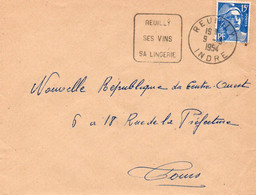 LLETTRE AFFRANCHIE N° 886 -OBLITERATION DAGUIN -- VERNOU SES COTEAUX SES VINS DE VOUVRAY -CAD VERNOU 1954 - Maschinenstempel (Sonstige)