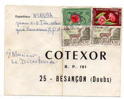 Cameroun-1967 - Lettre  DOUALA  TRI    Pour Besançon- 25-  Tps  Fleur ,animaux   Sur Lettre....cachet - Kamerun (1960-...)