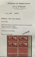 Sénégal 1942 PA 30b MNH ** RRR ! Poste Aérienne 100 F VARIÉTÉ SANS LE BLEU, Tirage 25 ! Certificat Scheller (cert AOF - Posta Aerea