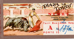 30 NIMES TAUREAU TAUREAUX ARENES CORRIDA TICKET D'ENTREE PLAZA GARD TORO TOROS - Eintrittskarten