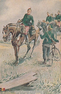 CPA Officier De Guides à Cheval Demande Un Renseignement Soldat Cycliste Militaire Militaria Illustrateur Edit. L.C.V - Manoeuvres