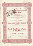 Titre De 1927 - Société Industrielle De Mécanique Et D'Electricité De Malines - SIMEM - - Electricidad & Gas