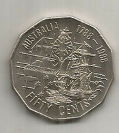 AUSTRALIA 50 CENTS 1988. Australian Bicentennary . Queen Elisabeth II.  2 Pictures Front And Back - 50 Cents