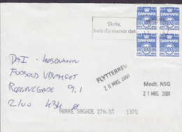 Denmark Slogan Flamme 'Skriv, Hvis Du Mener Det' KØBENHAVN 2001 Cover Brief FLYTTEBREV 4-Block Wellenlinien - Storia Postale