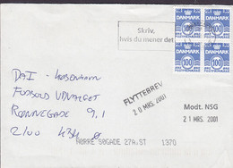 Denmark Slogan Flamme 'Skriv, Hvis Du Mener Det' KØBENHAVN 2001 Cover Brief FLYTTEBREV 4-Block Wellenlinien - Briefe U. Dokumente