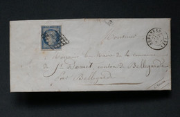 BH3 FRANCE  BELLE  LETTRE RR 1850 FONTANIERES AUZANCES A ST DOMET  + N° 4 OB. GRILLE  +  AFFRANCH. INTERESSANT +++ - 1849-1850 Ceres