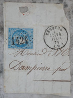 BH3 FRANCE SUR FRAGMENT 14  AVRIL 1871 A DAMPIERRE  + EMISSION DE BORDEAUX++ CACHET PERLé - 1870 Uitgave Van Bordeaux