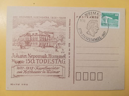 1987 INTERO CARTOLINA POSTALE POSTCARDS FDC GERMANIA DEUTSCHE DDR TODESTAG JOHANN NEPOMUK HUMMEL OBLITERE' WEIMAR - Postkarten - Ungebraucht