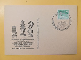 1987 INTERO CARTOLINA POSTALE POSTCARDS FDC GERMANIA DEUTSCHE DDR SCHACHFIGUREN  OBLITERE' BORSTENDORF - Postkarten - Ungebraucht