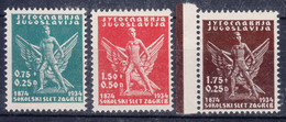 Yugoslavia Kingdom, Sokol Games, 1934 Mi#275-277 Mint Never Hinged - Ungebraucht