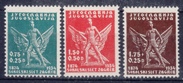 Yugoslavia Kingdom, Sokol Games, 1934 Mi#275-277 Mint Never Hinged / Hinged - Unused Stamps