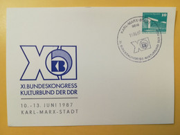 1987 INTERO CARTOLINA POSTALE POSTCARDS FDC GERMANIA DEUTSCHE DDR XI BUNDESKONGRESS OBLITERE' KARL MARX STADT - Postkaarten - Ongebruikt