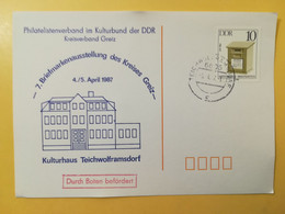 1987 INTERO CARTOLINA POSTALE POSTCARDS FDC GERMANIA DEUTSCHE DDR BRIEFKASTEIN OBLITERE' TEICHWOLFRAMSDORF - Postkarten - Ungebraucht