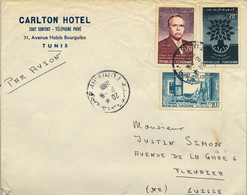 1961 TÚNEZ , SOBRE CIRCULADO POR CORREO AÉREO A FLEURIER , CARLTON HOTEL - Tunesië (1956-...)