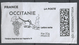 France - Frankreich Timbre Personnalisé Y&T N°MTEL LV20-129 - Michel N°BS(?) (o) - Occitanie, Vigne Stylisée - Sellos Imprimibles (Montimbrenligne)