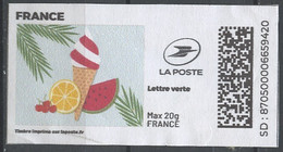 France - Frankreich Timbre Personnalisé Y&T N°MTEL LV20-130 - Michel N°BS(?) (o) - Glace, Fruits Et Palmiers - Druckbare Briefmarken (Montimbrenligne)