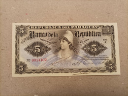 Billete De Paraguay De 5 Pesos, Serie A0014102 Nº Bajisimo, Año 1907, UNC - Paraguay