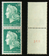 N° 1536Aa+b 30c Marianne De Cheffer Neuf N** N° Rouge Cote 5,5€ - 1967-1970 Marianne Van Cheffer