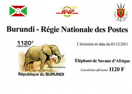 BURUNDI 2011 Mi 2031B AFRICAN SAVANNA ELEPHANT MINT IMPERFORATED MINIATURE SHEET ** - Hojas Y Bloques