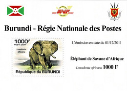 BURUNDI 2011 Mi 2034A AFRICAN SAVANNA ELEPHANT MINT MINIATURE SHEET ** - Blocks & Sheetlets