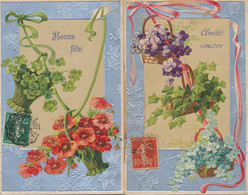 2 Cartes Gaufrée Fleurs Fond Aluminium - Flores