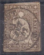 SVIZZERA -1854-62 ALLEGORIA DELL'HELVETIA SEDUTA  UNIF. 26d USATO VF (FILO DI SETA VERTICALE ROSSO) - Gebraucht