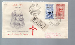 HOG586 - TRIESTE A , FDC Del 31/12/1952 Viaggiata Raccomandata . DA VINCI (EML) - Marcofilie