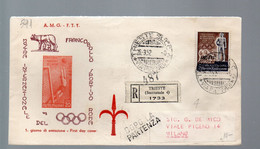 HOG591 - TRIESTE A , FDC Del 26/3/1952 Viaggiata Raccomandata . FRANCOBOLLO SPORTIVO (EML) - Marcofilie