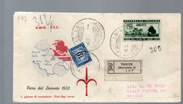 HOG597 - TRIESTE A , FDC Del 6/9/1952 Viaggiata Raccomandata . FIERA LEVANTE (EML) - Marcofilie