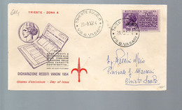 HOG604 - TRIESTE A , FDC Del 20/4/195 Viaggiata . REDDITO (EML) - Marcofilie