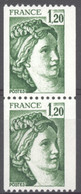 FRANCE Sabine. Yvert N° 2103a Roulette Numéro Rouge Au Verso + 1 Valeur Sans. ** MNH (il Sera Envoyé Les 2 Timbres) - Ungebraucht