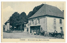 JUSSAC (15) Monument Aux Morts 1914-18 Ed. Laronde Phot. Combier (pompe Essence, Automobile, Pub Mobiloil) - Jussac