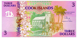 COOK ISLANDS 3 DOLLARS ND(1992) Pick 7a Unc - Cook Islands