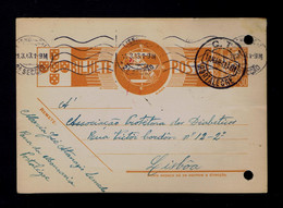 Gc7185 PORTUGAL Postal Stationery "Portalegre City" Date-pmk 1943-03-10 Mailed Lisboa (2 File Holes) - Flammes & Oblitérations