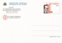SAN MARINO - CARTOLINA POSTALE  2007 N. 81 - GIUSEPPE MAZZOTTI  - NUOVA - Interi Postali