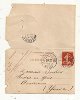 CARTE-LETTRE, Entier Postal, LUCENAY LES AIX, NIEVRE, AUXERRE,YONNE,1909, 2 Scans - Kaartbrieven