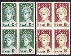 Saar 1956 Olympic Games Mi#371-372 Mint Never Hinged Piece Of 4 - Unused Stamps
