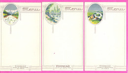 Lot De 3 Menus Vierges Différents Du Chocolat Phoscao Illustrés De Jolis Paysages Signés GB Entrelacés - Menükarten