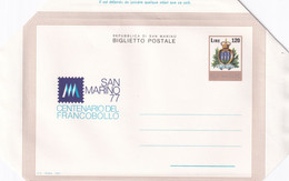 SAN MARINO - BIGLIETTO POSTALE 1977 - CENTENARIO DEL FRANCOBOLLO - NUOVO - Interi Postali