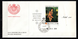 SMOM - 1990 - NATALE: LA MADONNA DEGLI ALBERELLI DI GIOVANNI BELLINI (ACCADEMIA VENEZIA) - FDC - Sovrano Militare Ordine Di Malta