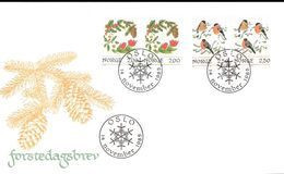 Norway Norge 1985 Christmas, Decorations And Birds   Mi 938-939 Two Pairs On FDC Cover - Brieven En Documenten