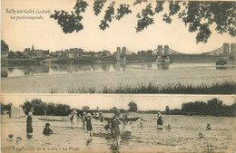 Sully Sur Loire - Cpa 2 Vues - Le Pont Suspendu Et La Plage Sur Les Bords De Loire - Sully Sur Loire