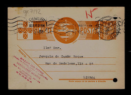 Gc7192 PORTUGAL Postal Stationery "Guarda City" Date-pmk 1943-09-29 Mailed Lisboa (2 File Holes) - Flammes & Oblitérations