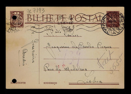 Gc7193 PORTUGAL Postal Stationery "ANADIA City" Date-pmk 1946-07-15 Mailed Lisboa (2 File Holes) - Flammes & Oblitérations