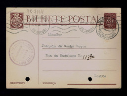 Gc7194 PORTUGAL Postal Stationery "Figueiró Dos Vinhos Village" Date-pmk 1944-10-22 Mailed Lisboa (2 File Holes) - Flammes & Oblitérations