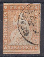 SVIZZERA -1854-62 ALLEGORIA DELL'HELVETIA SEDUTA  UNIF. 29 USATO VF - Gebraucht