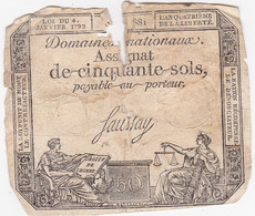 France - Assignat De 50 Sols - 4 Janvier 1792 - Série 881 - Signature Saussay - Assignats